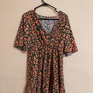 Stylish Orange and Green Leopard Print Dress